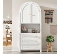 staronce Meuble haut avec tiroirs, portes et étagère ouverte, armoire de rangement en MDF et métal blanc, pour cuisine et salon, 70 x 35 x 180 cm