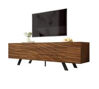 staronce Meuble TV bas avec façade ondulée et pieds en fer - 160 cm - Noyer | Meuble TV avec structure 3D, gestion des câbles et espace de rangement, pour salon, couloir, 160 cm, MDF