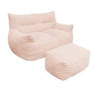 staronce Pouf avec tabouret XXL - Fauteuil de salon avec mousse à mémoire de forme - Pouf de jeu ergonomique pour salon, chambre à coucher - Housse moelleuse - Rose