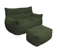 staronce Pouf avec tabouret XXL - Fauteuil de salon avec mousse à mémoire de forme - Pouf de jeu ergonomique pour salon, chambre à coucher - Housse moelleuse - Vert