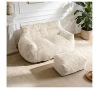 staronce Pouf avec tabouret XXL rembourré avec mousse à mémoire de forme, pouf de jeu ergonomique pour salon, chambre à coucher, housse moelleuse, blanc