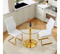 staronce Table à manger avec 2 chaises - Plateau rond en verre trempé - 85 | coussin d'assise de 5 cm, dossier incliné, surpiqûre en losange, patins pour un déplacement silencieux et sans danger pour le