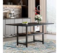staronce Table à manger rectangulaire 160 x 90 cm - Table de cuisine pour 4 à 6 personnes - Design industriel avec étagère de rangement - Noir - Cadre en métal solide - Table de salle à manger pour