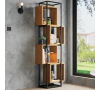 staronce Vitrine en verre et étagère sur pied - 59 x 30 x 180 cm - Noir - Bibliothèque ouverte avec 4 compartiments, design créatif empilable, étagères en bois MDF, vitrine de collection pour salon