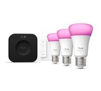 Philips Kit de démarrage Hue 3 ampoules E27 Blanc et couleurs 1100 lm pont + télécommande Blanc