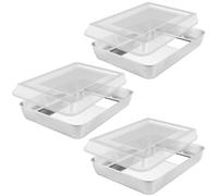 STARVAST Lot de 3 moules à gâteau, profonds, avec couvercle, 31 x 24 x 5 cm, rectangulaires, en acier inoxydable, pour la cuisson, idéal pour brownie, gâteau lasagna, finition miroir et masch