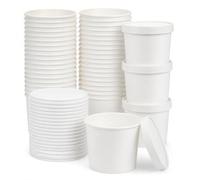 STARVAST Lot de 50 gobelets à soupe en carton avec couvercle, 480 ml, gobelets jetables avec couvercle, gobelets avec revêtement intérieur en PLA - Bols à soupe jetables pour boîte à salade, glace