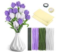 Starvortex Lot de 320 brossettes colorées pour travaux manuels, violettes tulipes avec tiges de fleurs et ruban de fleuriste, brosses colorées flexibles pour bouquet, travaux créatifs