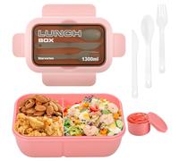 Starvortex Lunch Box, Résistance Chaleur Boite Repas Compartimenté, Portable et Durable, Antifuite Boite à Tartines Enfant avec Couverts & Poêlon à Sauce (Rose)