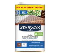 STARWAX Huile rénovatrice pour mobilier grisé 900ml, teinte teck, ravive et reteinte les bois grisés, résistance UV et eau, séchage rapide, sans essuyage ni solvant, rendement 15m²/L