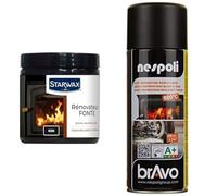 STARWAX Rénovateur fonte pour poêle et cheminée 200ml - Idéal pour rénover les supports en fonte, acier.., Noir & NESPOLI Aérosol spécial hautes températures noir 400 ml
