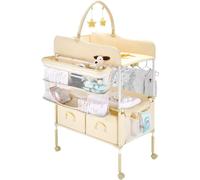 Station à langer pliable - Table à langer avec panier latéral et barre de suspension - Couleur beige
