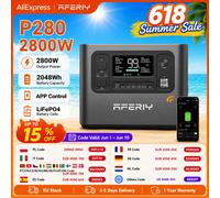 Station d'alimentation portable AFERIY P280 2800W, charge solaire, batterie LFP 2048Wh, connectable via application, pour la maison et le camping en extérieur 2800W Power Station