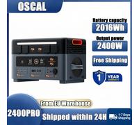 Station d'alimentation portable OSCAL PowerMax2400Pro 2016Wh 2400W, générateur extérieur, 3500+ cycles LiFePO4, charge rapide en 1,2h, double haut-parleurs 2400W 2016Wh Expansion