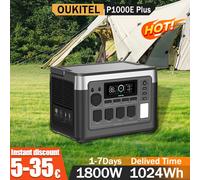 Station d'alimentation portable OUKITEL P1000E Plus, puissance de sortie 1800W, capacité 1024Wh, batterie LiFePO4, pour la famille, le camping en plein air, alimentation de secours noir