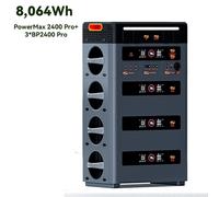 Station d'alimentation portable - PowerMax 2400Pro - Capacité de batterie de 8064 Wh - Technologie LiFePO4 - 2400 W - 220 V - Prise européenne - Pour alimentation de secours à domicile
