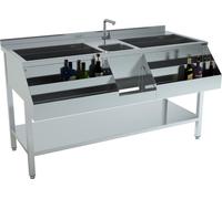 Station de bar à cocktails en acier inoxydable 1600 mm - avec bac à glace, rail de service et évier