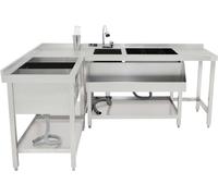 Station de bar à cocktails, fontaine à glace et meuble d'angle modulaire, plan de travail en acier inoxydable, mitigeur, cloisons amovibles, poubelle, pare-éclaboussures, 2 supports de fixation et sha