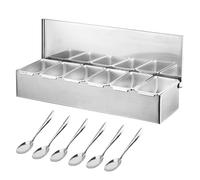 Station de cuisson à pizza en acier inoxydable - Distributeur de condiments à 6 compartiments avec couvercle et plateaux amovibles pour pizza, barbecue et service de restauration - Réutilisable et