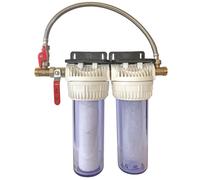 Station de filtration double avec cartouches de filtration et anti-calcaire. Durée de vie des cartouches : 6 mois