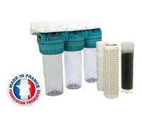 Station de filtration triple AQUAWATER pour eau de pluie - Hauteur 10"" - Débit 1,5m³/h