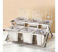 Station de Garniture à Pizza à Couvercle Rabattable avec Ensemble de cuillères, Support à épices en Acier Inoxydable, Porte-Garnitures incliné pour sauces, confitures, Fruits