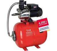 Station de pompage pour eau domestique, 50 litres, avec protection contre le fonctionnement à sec, cuve sous pression en acier et corps de pompe en acier inoxydable - 4200 litres/heure, hauteur de ref