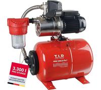 Station de pompage pour eau domestique en acier inoxydable avec préfiltre (débit de 3 300 l/h, hauteur de refoulement de 46 mètres, pression de 4,6 bars, 800 W, système de pression prêt à l'installati