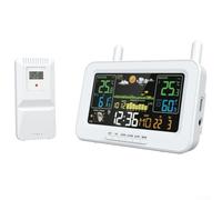 Station de prévisions météo avec sonde extérieure, appareil multifonction 6 en 1, écran couleur de 19,1 cm pour une utilisation en intérieur et en extérieur (blanc, Royaume-Uni)