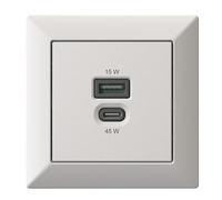 Station de Recharge USB encastrable, Chargeur USB-C 45 Watts + USB-A 15 Watts, Blanc Mat
