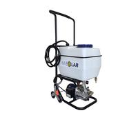 Station de rinçage/station de remplissage thermique solaire pour eau, mélanges eau-glycol et liquides de nettoyage pour installations solaires et pour une utilisation dans les systèmes de chauffage