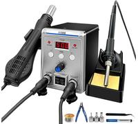Station de soudage 2-en-1 - Station de réparation CMS - Air chaud et fer à souder - Double écran LCD - 220 V CA - 120 l/min - Prise UE