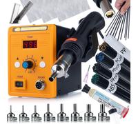 Station de soudage à air chaud Rosfix 858D + buses + fils de soudage + flux + grille | Kit complet pour le soudage des plastiques et l'électronique