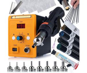 Station de soudage à air chaud Rosfix 858D + buses + fils de soudage + flux + grille | Kit complet pour le soudage des plastiques et l'électronique