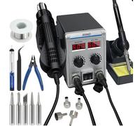 Station de soudure - 8586D 2 en 1 pour réparation - 700W 220V AC - Soufflette à air chaud et fer à souder - Écran LCD double affichage - Pour composants CMS (SMD) - Prise EU - Débit d'air de 120 L/min
