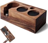 Station de tassement Unyqoos® en bois de noyer pour les baristas : 5 compartiments de rangement, réglables en hauteur, 4 patins en silicone antidérapants, base stable pour tasser le café espresso