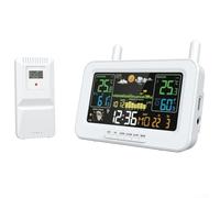 Station météo avec capteur extérieur, écran LCD couleur précise, 15,2 cm, multifonction et électronique pour horloge météo intelligente (blanc, Royaume-Uni)
