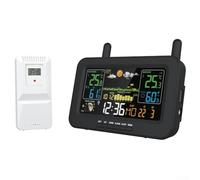 Station météo avec capteur extérieur, thermomètre numérique, hygromètre, baromètre, grand écran LCD couleur, alarme de pluie, gel, humidité pour la maison, le jardin, le bureau (noir UE)