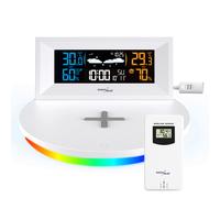 GreenBlue Station météo sans fil GB213 – Chargeur Qi, lumière d'ambiance, écran couleur
