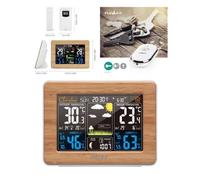Station météo BOIS Int et ext capteur météo sans fil ext Prév météorologiques Écran LCD couleur Heure + Réveil +Porte clé siffleur