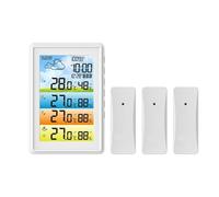 Station météo colorée sans fil, hygromètre d'intérieur numérique, thermomètre, baromètre, prévision, tendance, Phase de lune, réveil, 3 capteurs,Prédire avec précision(P)