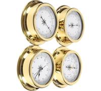 Station météo marine 4 pièces, boîtier en laiton, baromètre, thermomètre, hygromètre et horloge à cadran analogique, fixation murale 14,5 cm, décoration nautique pour bateau, yacht, cabine, intérieu