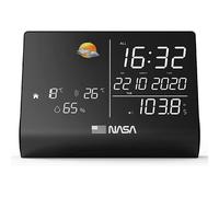 NASA WSP1300 - Station Météo Intérieure - Enceinte Bluetooth, Écran LED 6,4”, Capteur Extérieur Sans Fil, Température & Humidité, Radio FM, Horloge Réveil, Calendrier - Noir