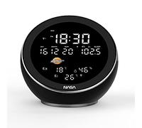 NASA WSP1500 - Station Météo Intérieure/Extérieure - Enceinte Bluetooth, 2 Capteurs Extérieurs Sans Fil, Écran LED 4,7”, Température & Humidité, Radio FM, Horloge Réveil et Calendrier - Noir