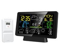 Station météo numérique avec socle et capteur intérieur/extérieur, contrôlable via une application mobile. Station de prévisions météo dotée d'un écran couleur VA, transmission sans fil jusqu'à 150 m,
