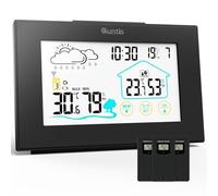 Station Météo, Quntis Thermomètre Hygromètre 3 Canaux Sans Fil Intérieure Extérieure avec Ecran Tactile à Capteur Extérieur, Thermomètre Numérique avec Prévisions Météo, Heure, Réveil - Noir