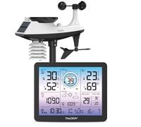 Station météo Raddy VP7 radio avec thermomètre intérieur et extérieur professionnel, écran numérique de 18,8 cm en violet, horloge radio, moniteur de température et d'humidité, prévisions météo et