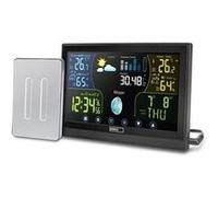 Station météo radio emos avec écran couleur tactile, comprenant un capteur extérieur, une horloge radio avec signal de réception rf