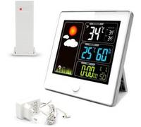 Fishtec Station météo radio pilotée LCD 3 couleurs – Thermomètre Hygromètre – Capteur ext. sans fil