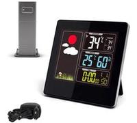Station météo radio pilotée FISHTEC écran LCD couleur capteur extérieur 60 m mini maxi heure date alarme automatiques Noir G